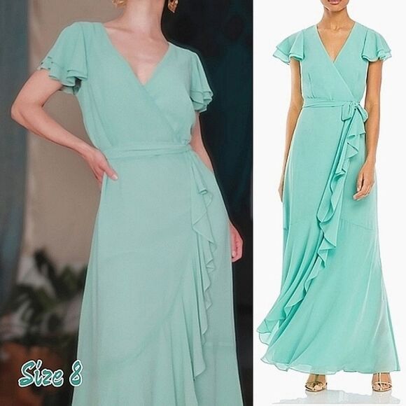 Eliza J Mint Faux-Wrap Ruffled Maxi Dress - Picture 1 of 16